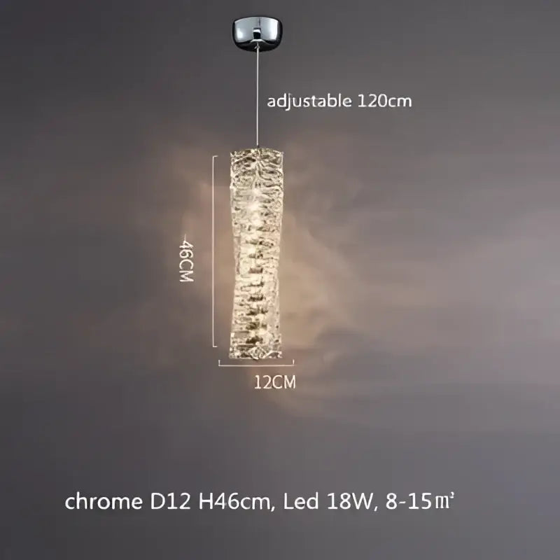 Chrome-finished decorbites crystal led pendant light with textured design and adjustable 120cm hanging length for dining room