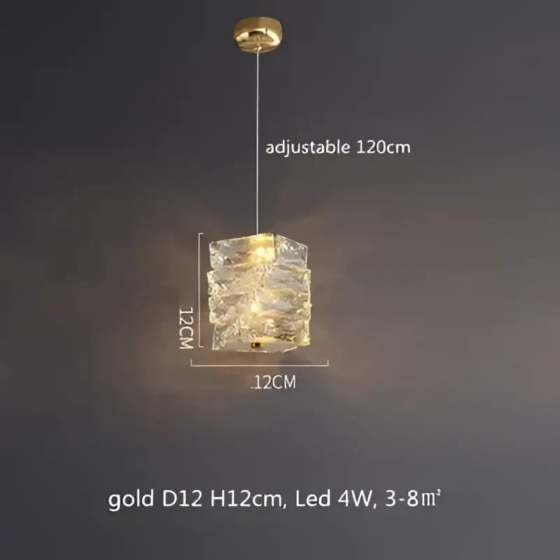 Gold-colored modern decorbites crystal led pendant light with textured glass and adjustable 120cm hanging length