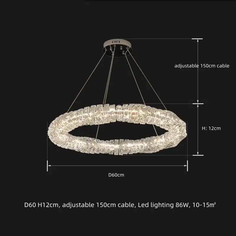 A modern textured crystal led pendant light with circular design and adjustable 150cm cable for dining room decorbites crystal led