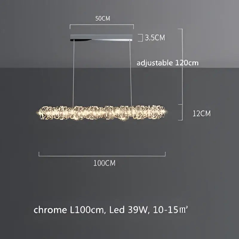 Modern chrome-finished decorbites crystal led pendant with sleek rectangular design and adjustable length for dining room lighting