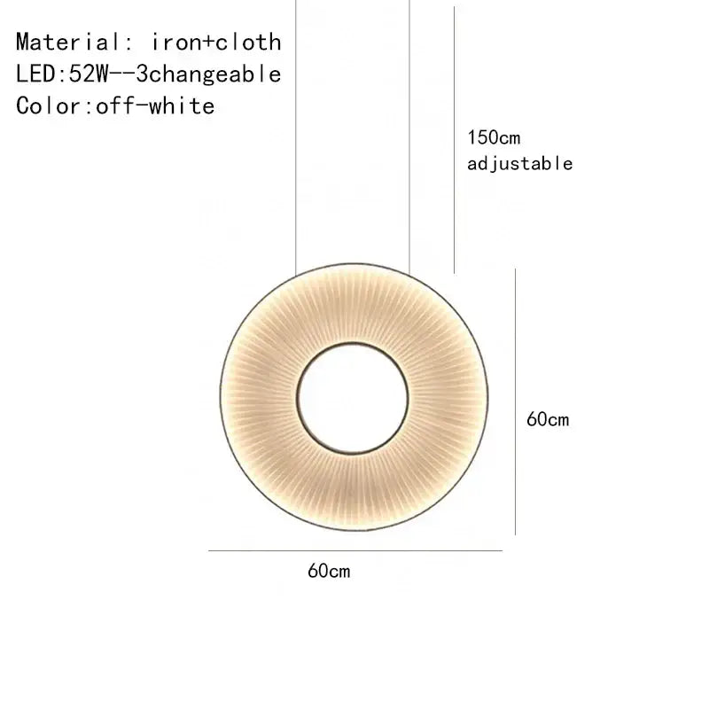 Off-white dix heures round fabric pendant light with ribbed shade and iron frame for modern dining room lighting