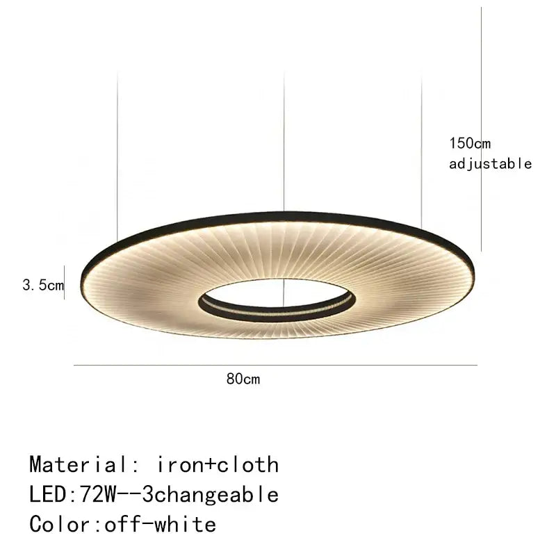 Off-white dix heures round fabric pendant light with ribbed design and black iron frame for dining room lighting