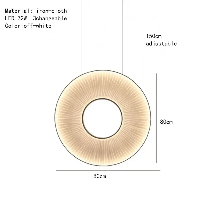 Off-white dix heures round fabric pendant light with ribbed iron design and adjustable height for dining room use