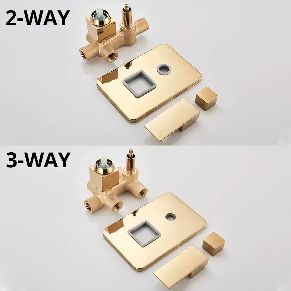 Modern textured gold rain shower faucet set with gold-finished brass valve assembly and square plate handle for bathroom decorbites gold rain
