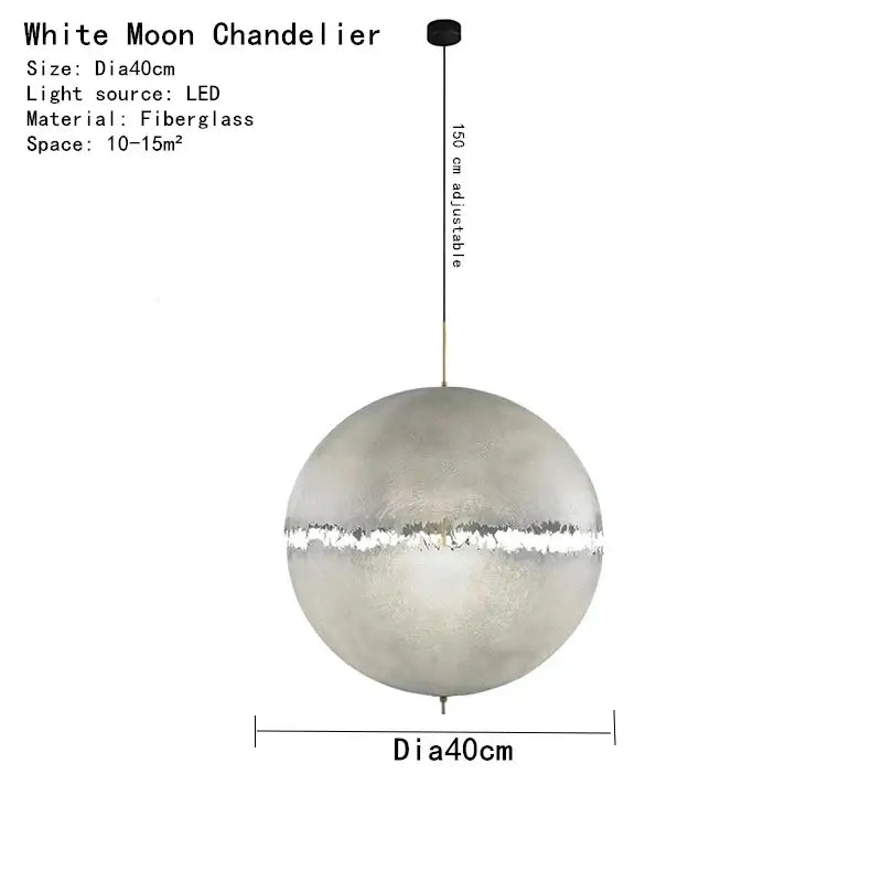 A sleek white spherical modern textured moon pendant chandelier with frosted fiberglass and silver metallic band for living room decorbites designer moon