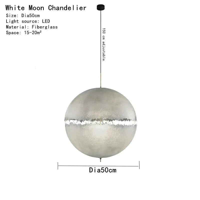 Modern textured moon pendant chandelier with sleek spherical white frosted fiberglass design led light decorbites designer moon