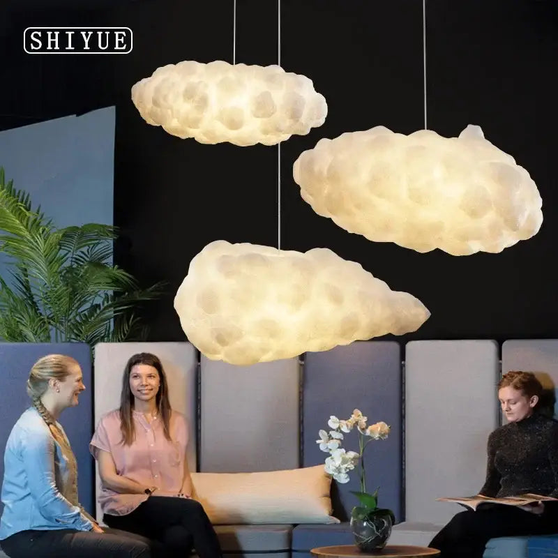 Modern textured white cloud chandelier bedroom pendant light featuring three illuminated decorbites cloud chandelier lights