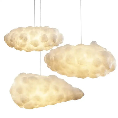 Three off-white textured fluffy cloud chandelier pendant lights by decorbites for modern living room decor