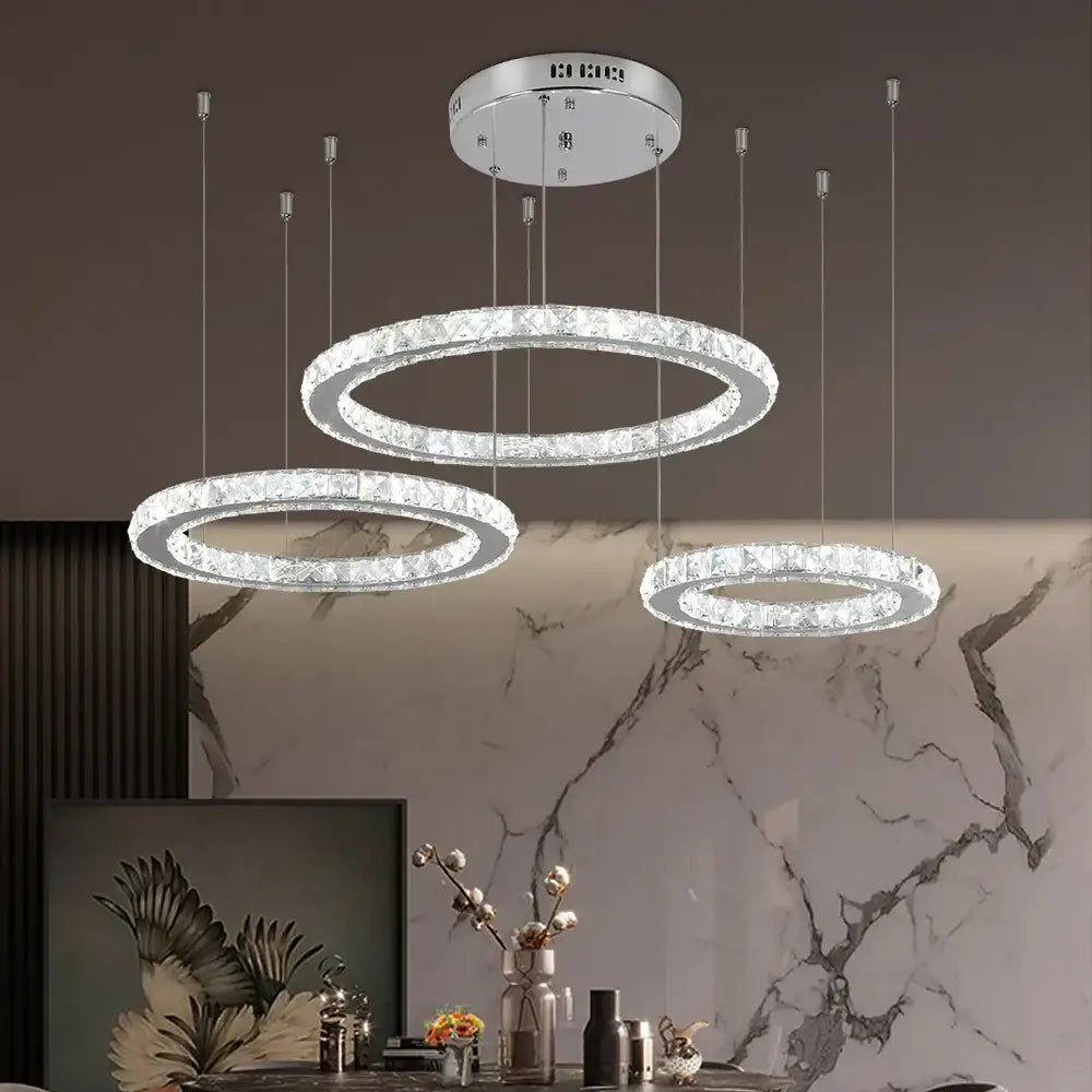 Modern three tier chrome decorbites crystal led chandelier with crystal-encrusted rings for living room lighting