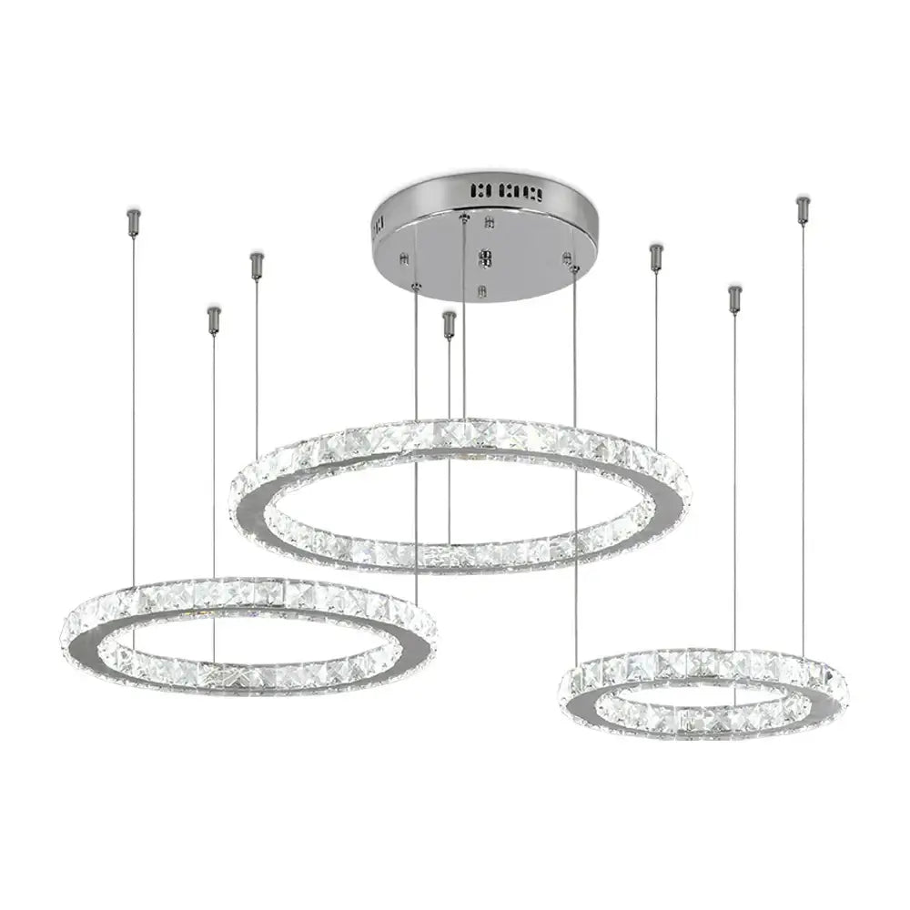 Modern three tier chrome decorbites crystal led chandelier with sparkling crystal rings for living room decor