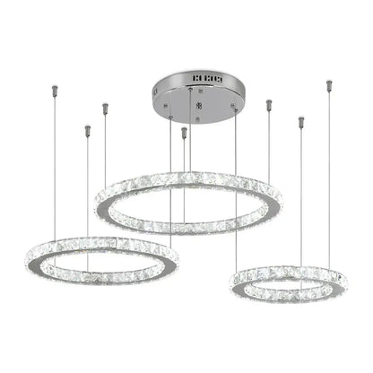 Modern three tier chrome decorbites crystal led chandelier with sparkling crystal rings for living room decor