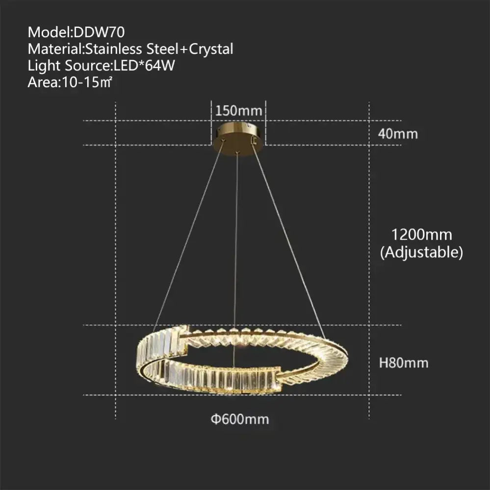 Modern three tier crystal gold ring led chandelier with gold-toned frame, crystal accents, and adjustable LED light for dining room decorbites crystal gold