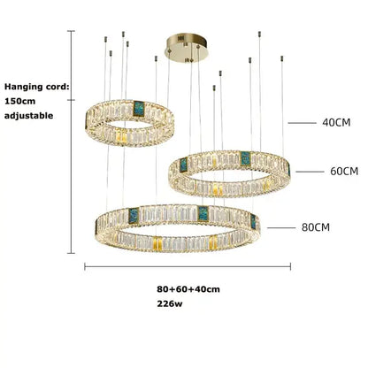 Modern three tier crystal golden led ring chandelier with teal and gold inlays for dining room decorbites golden led elegance