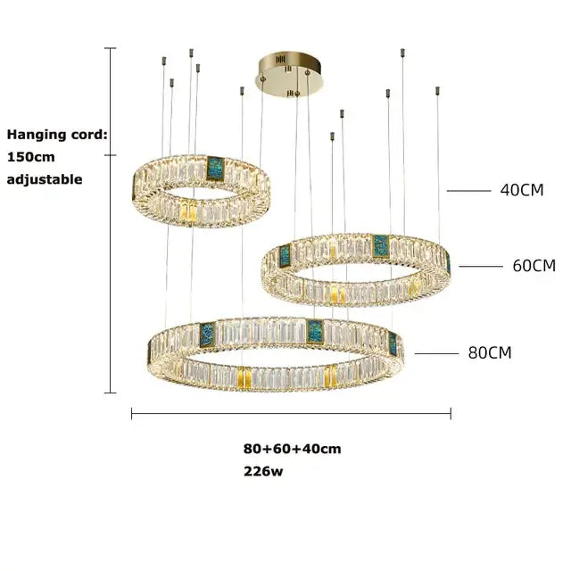 Modern three tier crystal golden led ring chandelier with teal and gold inlays for dining room decorbites golden led elegance