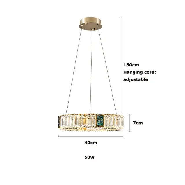 Modern three tier crystal golden led ring chandelier with clear and green crystals for dining room decorbites golden led