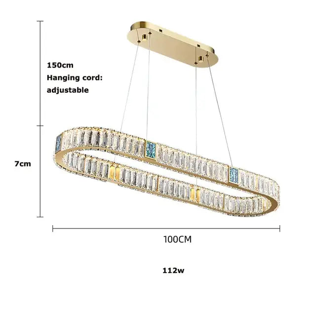 Modern three tier golden led ring chandelier with clear and blue crystal accents for dining room decorbites golden led