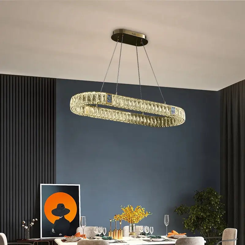 Modern three tier crystal golden led ring chandelier dining room decorbites golden led with faceted crystal elements