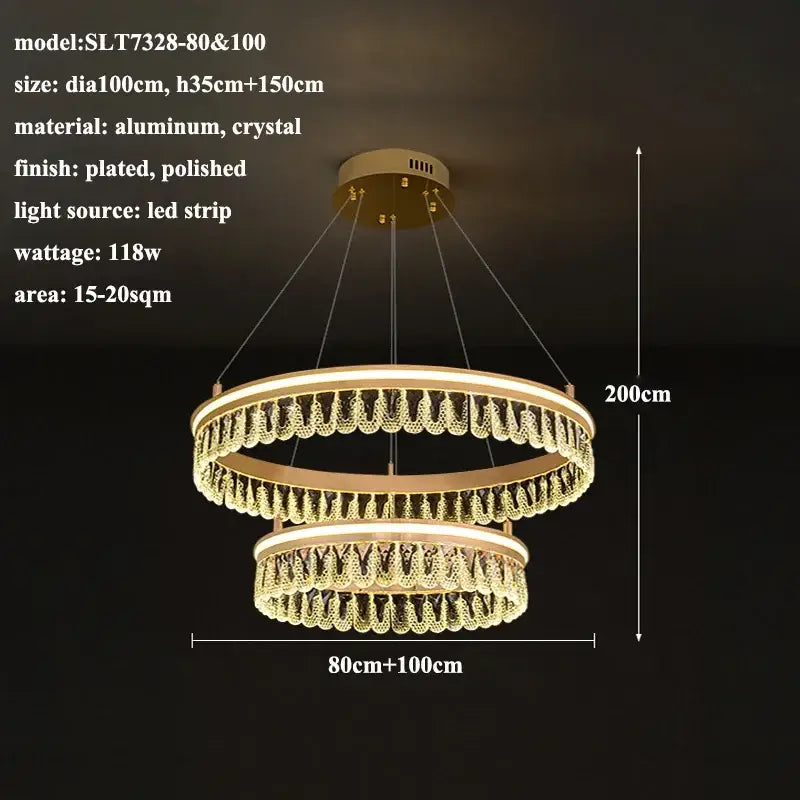 Modern three tier gold crystal led chandelier with gold-plated polished aluminum and crystal for dining room decorbites modern crystal