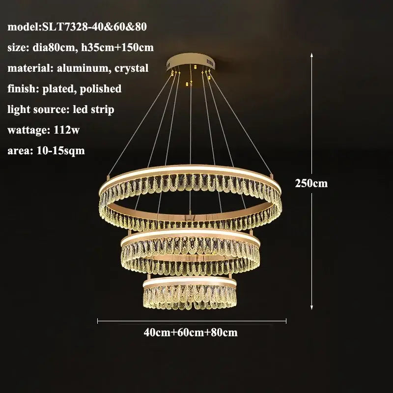Modern three tier gold crystal led chandelier with gold-plated polished aluminum and crystal for dining room decorbites modern crystal