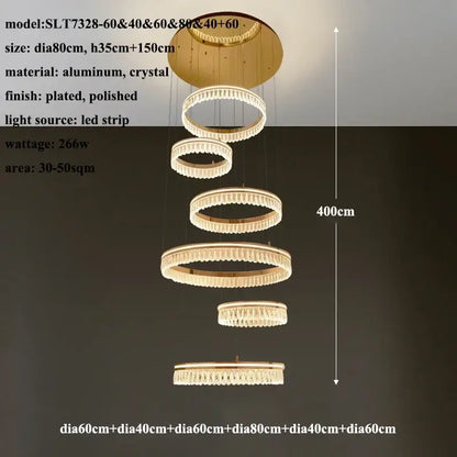 Modern three tier gold crystal led chandelier with polished brass rings and crystal accents for dining room decorbites modern crystal
