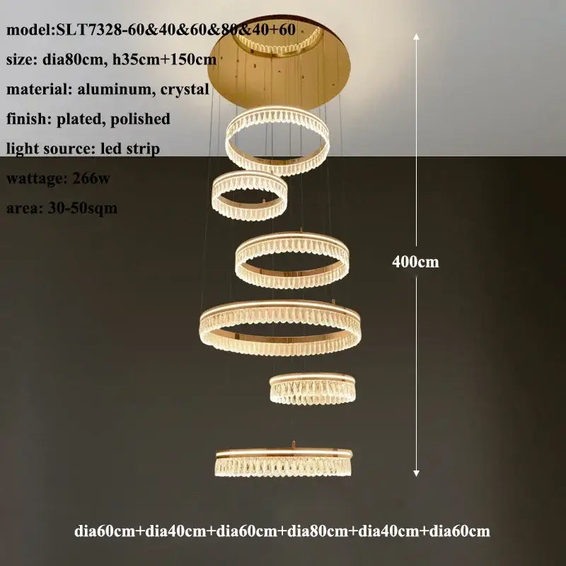 Modern three tier gold crystal led chandelier with polished brass rings and crystal accents for dining room decorbites modern crystal