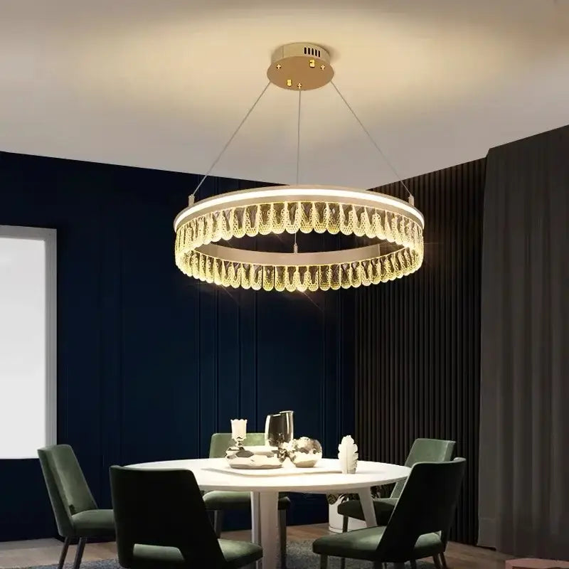 Modern three tier gold crystal led chandelier with cascading droplets for elegant dining room decorbites modern crystal light