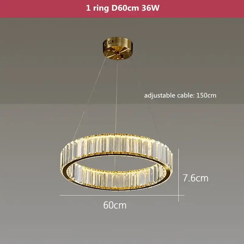 Modern three tier gold crystal led chandelier with clear crystal bars and 60cm diameter by decorbites crystal led