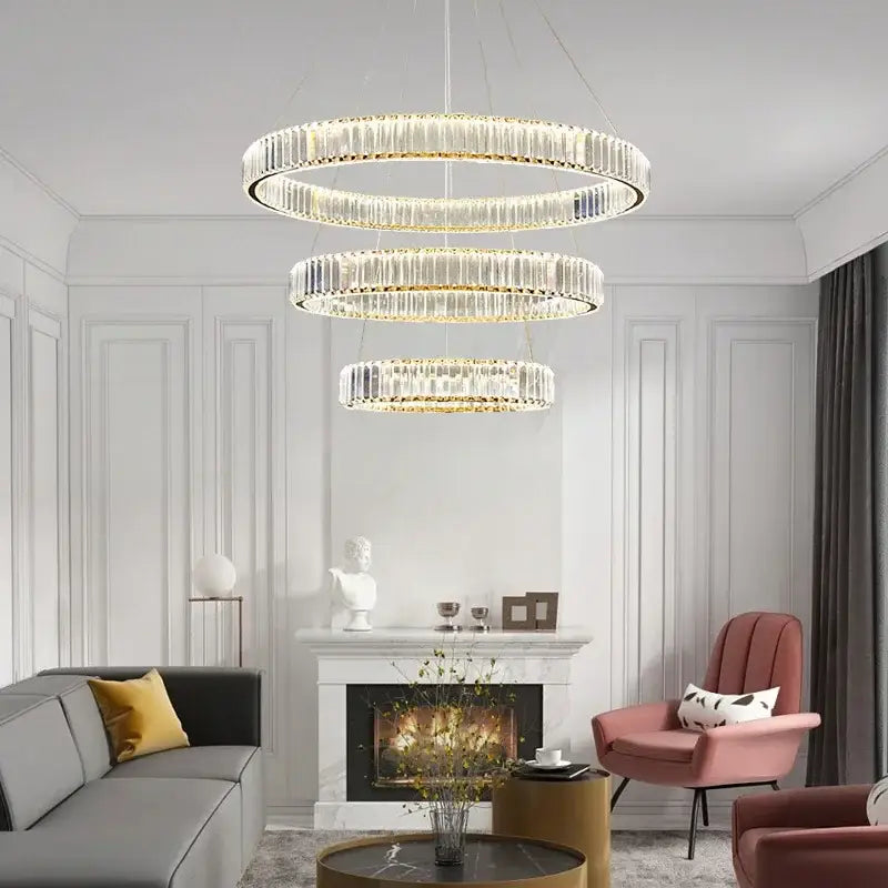 Modern three tier gold crystal led chandelier with decorbites crystal led accents for elegant foyer lighting decorbites crystal
