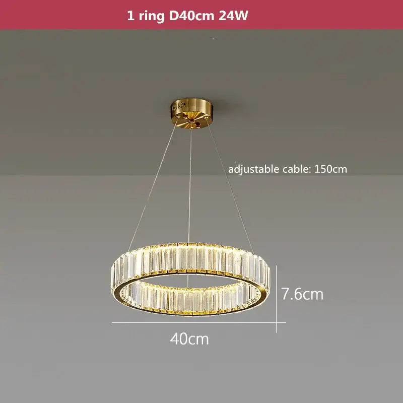 Modern three tier gold crystal led chandelier with clear faceted rings and 40cm diameter decorbites crystal led
