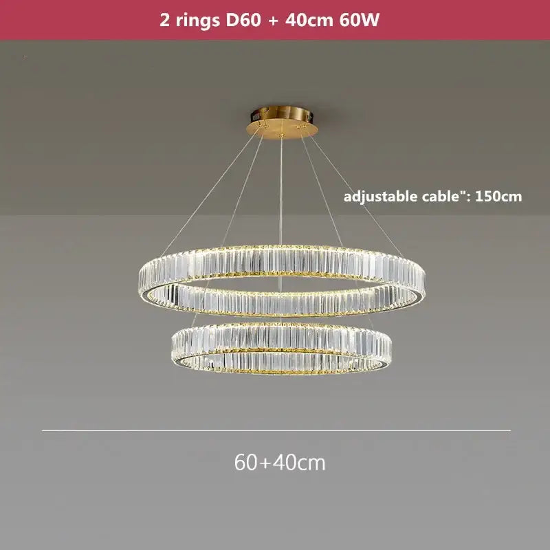 Modern three tier gold crystal led chandelier with gold-finished double-ring and clear faceted crystal accents decorbites crystal led