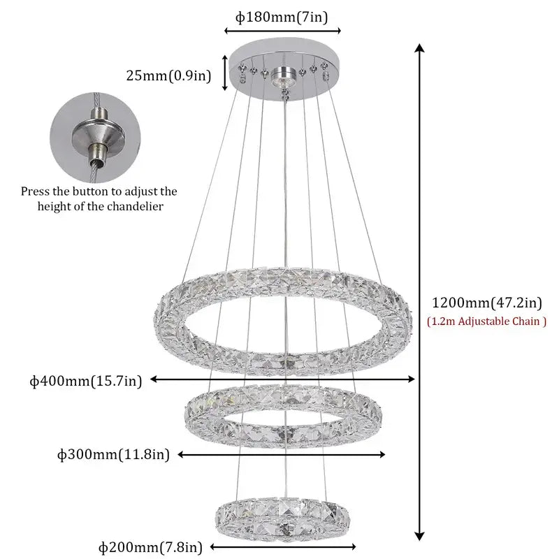 Modern three tier spiral crystal led chandelier with faceted clear crystals and chrome chain for dining room decorbites crystal led