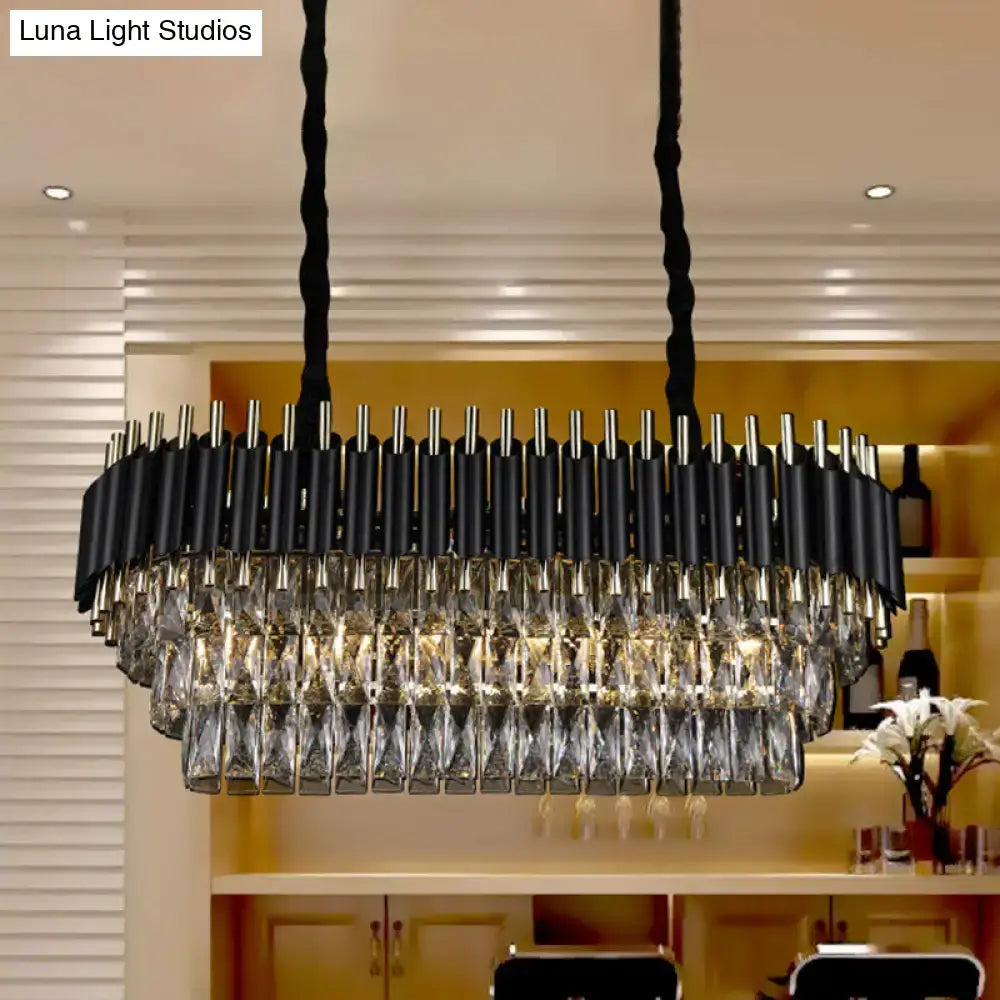 Modern tiered black and clear crystal ceiling light with geometric design for kitchen island lighting