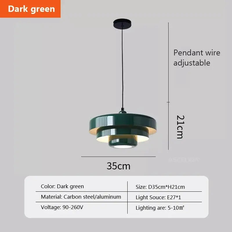 Modern tiered pendant light in dark green with sleek carbon steel and aluminum design for dining room decorbites dark green