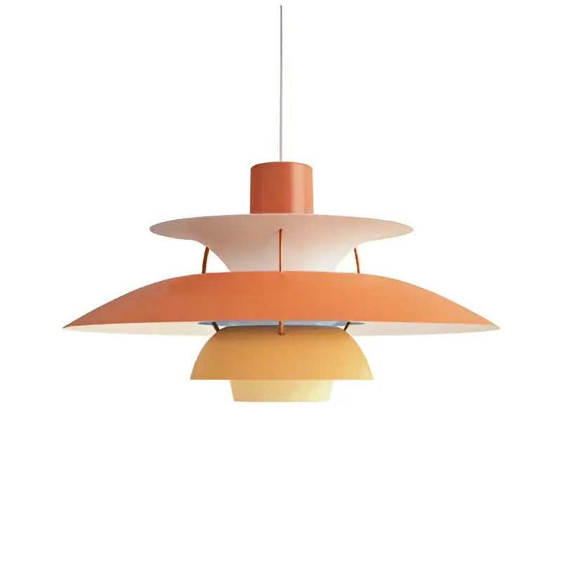 Orange and yellow tiered metal hanging light with sleek modern design suspension lamp by decorbites danish designer