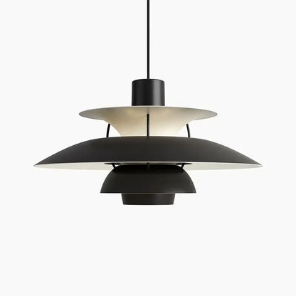 Black matte-finished layered metal hanging light with modern design by decorbites danish designer suspension lamp