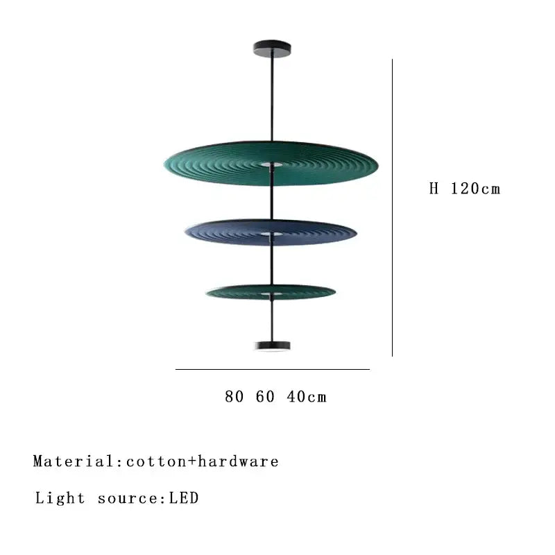 Modern tiered cotton round led pendant lights with deep teal and navy blue concentric discs for bedroom decorbites decor