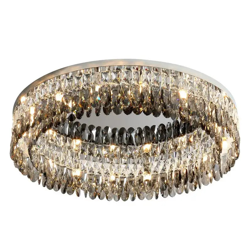 Modern tiered decorbites crystal chrome ceiling lamp with clear and smoky glass crystals for living room lighting