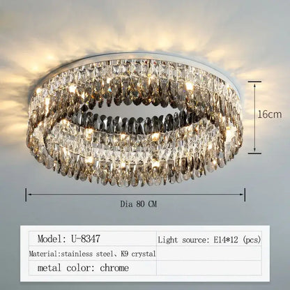 Modern tiered decorbites crystal chrome ceiling lamp with chrome finish and k9 crystal rings for living room lighting