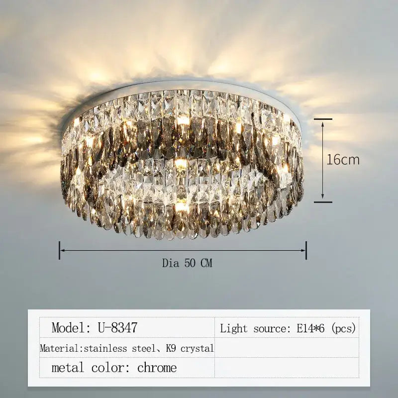 Modern tiered decorbites crystal chrome ceiling lamp with chrome finish and k9 crystal for living room lighting