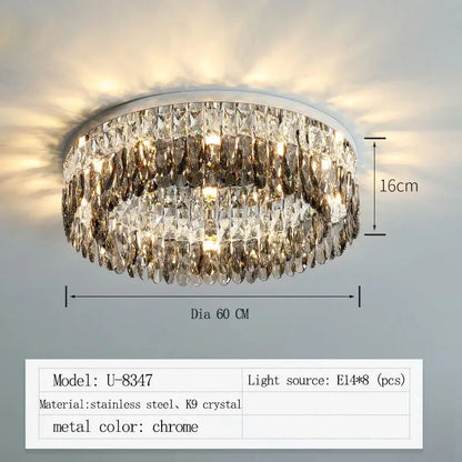 Chrome finished modern tiered decorbites crystal chrome ceiling lamp with faceted k9 crystal droplets for living room
