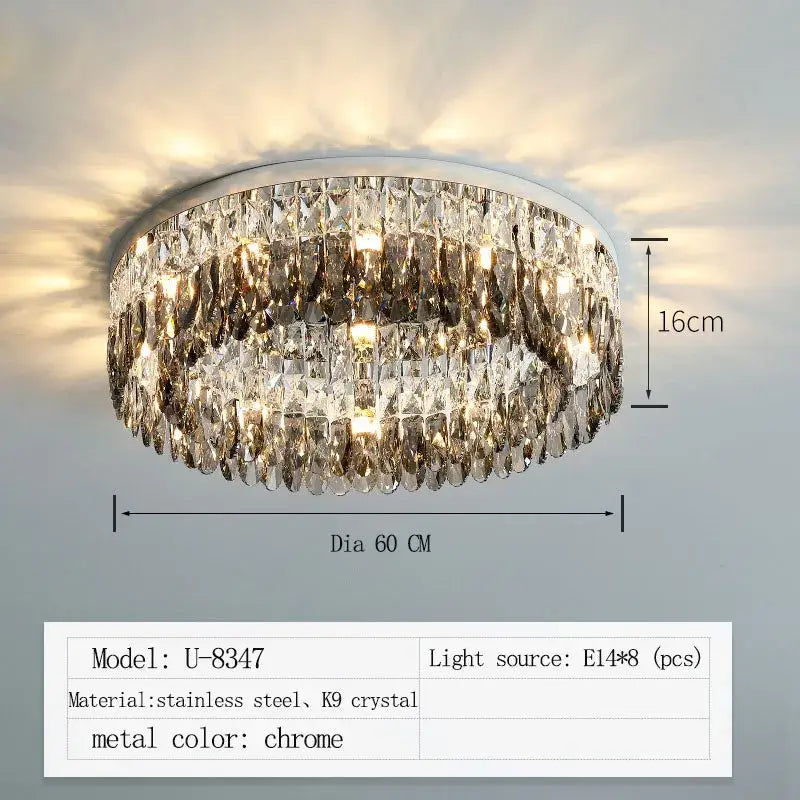 Chrome finished modern tiered decorbites crystal chrome ceiling lamp with faceted k9 crystal droplets for living room