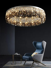 Modern tiered decorbites crystal chrome ceiling lamp with faceted crystal tiers and silver frame for living room lighting