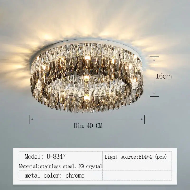 Modern tiered decorbites crystal chrome ceiling lamp with cascading clear k9 crystals for living room lighting