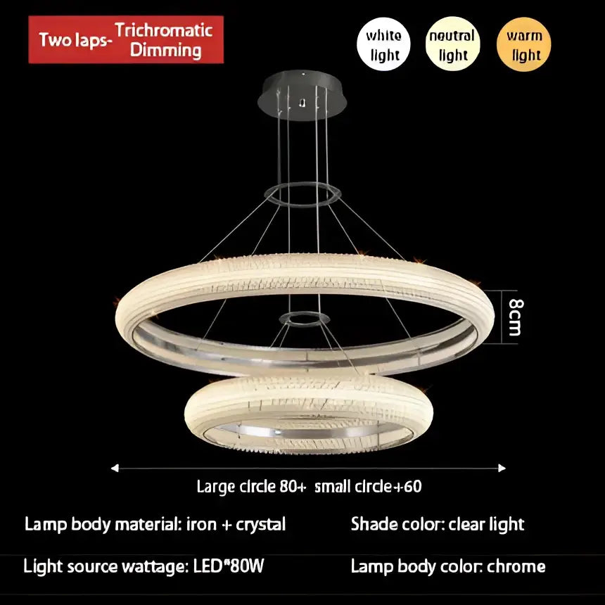 Modern tiered elegant chrome crystal chandelier with double rings crystal accents and trichromatic dimming for dining room decorbites elegant chrome