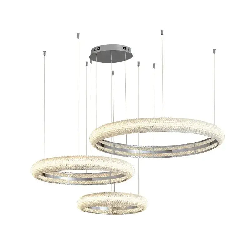 Modern tiered elegant chrome crystal chandelier with three textured white crystal rings for dining room decorbites elegant chrome decor
