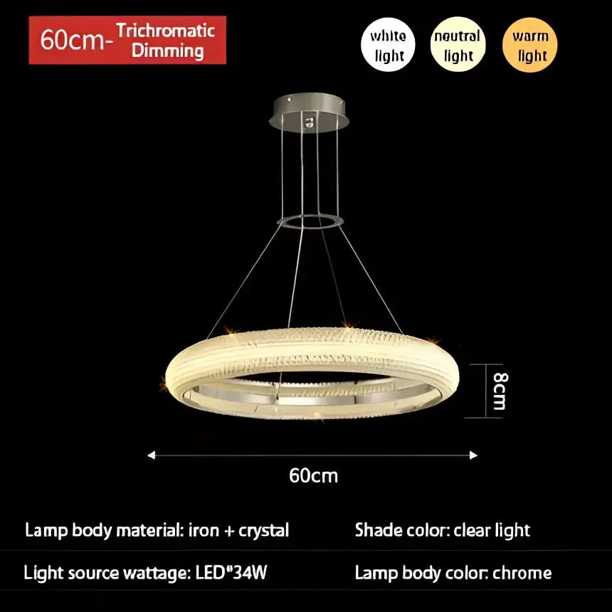 Modern tiered elegant chrome crystal chandelier with a 60cm diameter and trichromatic dimmable led lighting decorbites elegant chrome