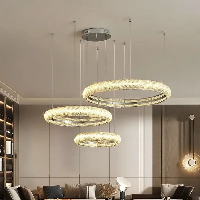 Modern tiered elegant chrome crystal chandelier with concentric rings and sparkling crystals for dining room decorbites elegant chrome