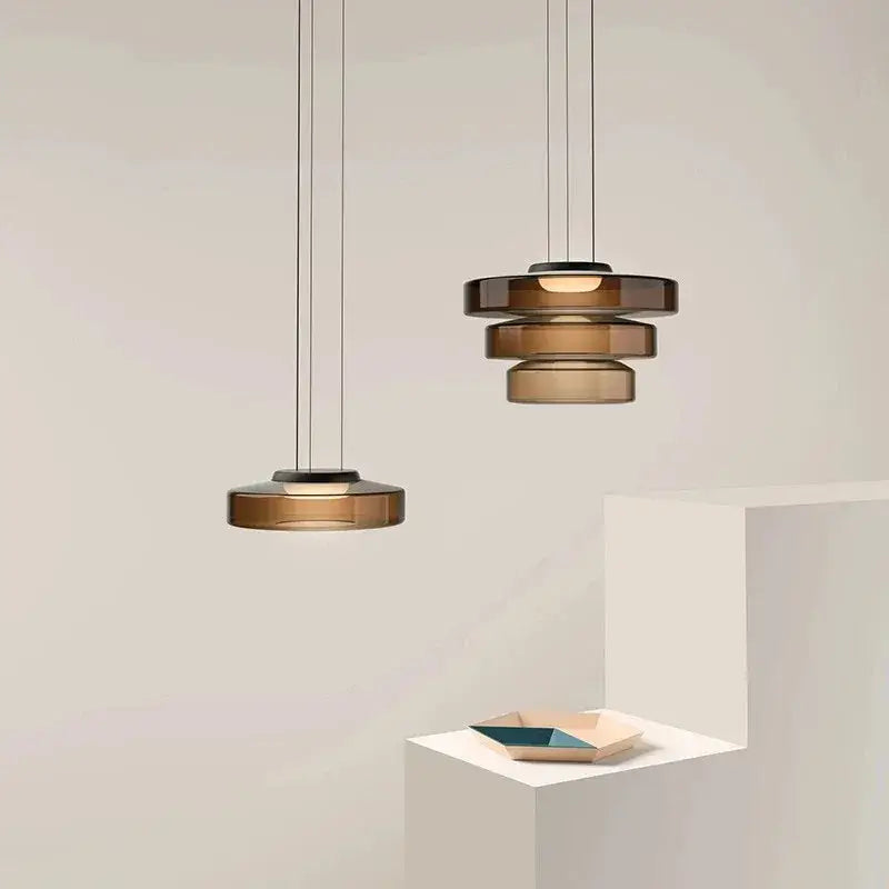 Modern tiered decorbites bohemia glass pendant light with amber stacked circular shades for kitchen island decor