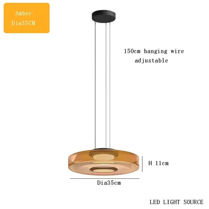 Amber-colored modern tiered glass pendant light with led source for kitchen island dining table by decorbites bohemia glass
