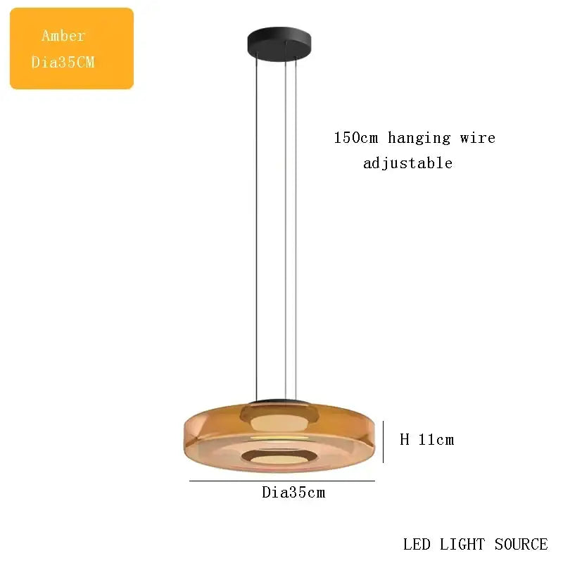 Amber-colored modern tiered glass pendant light with led source for kitchen island dining table by decorbites bohemia glass